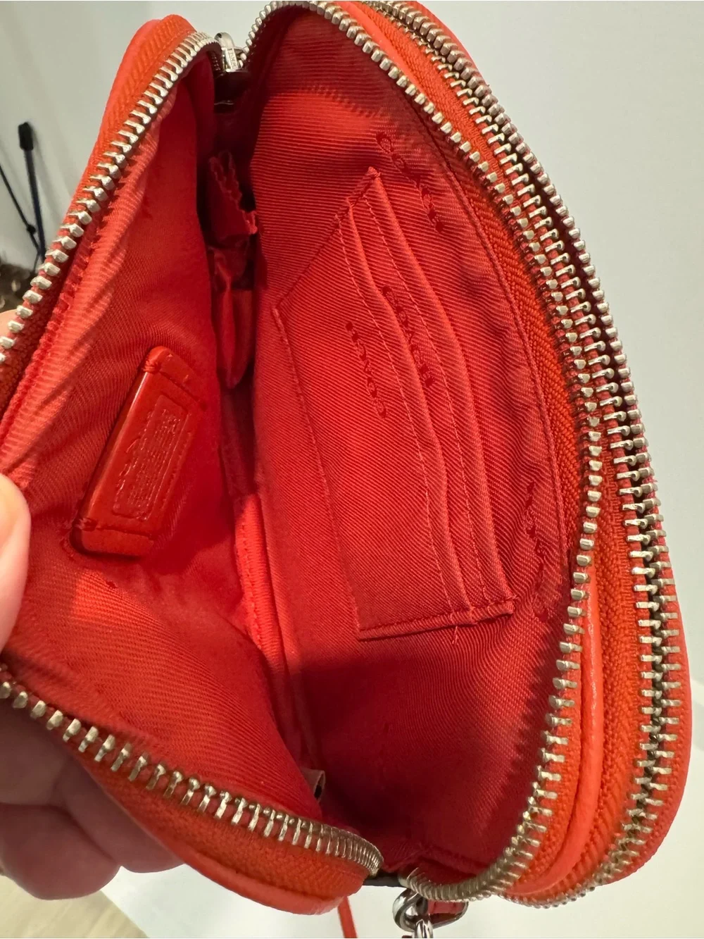 Coach Orange Studded Cross-body Bag in Pebbled Leather with Silver Rivets